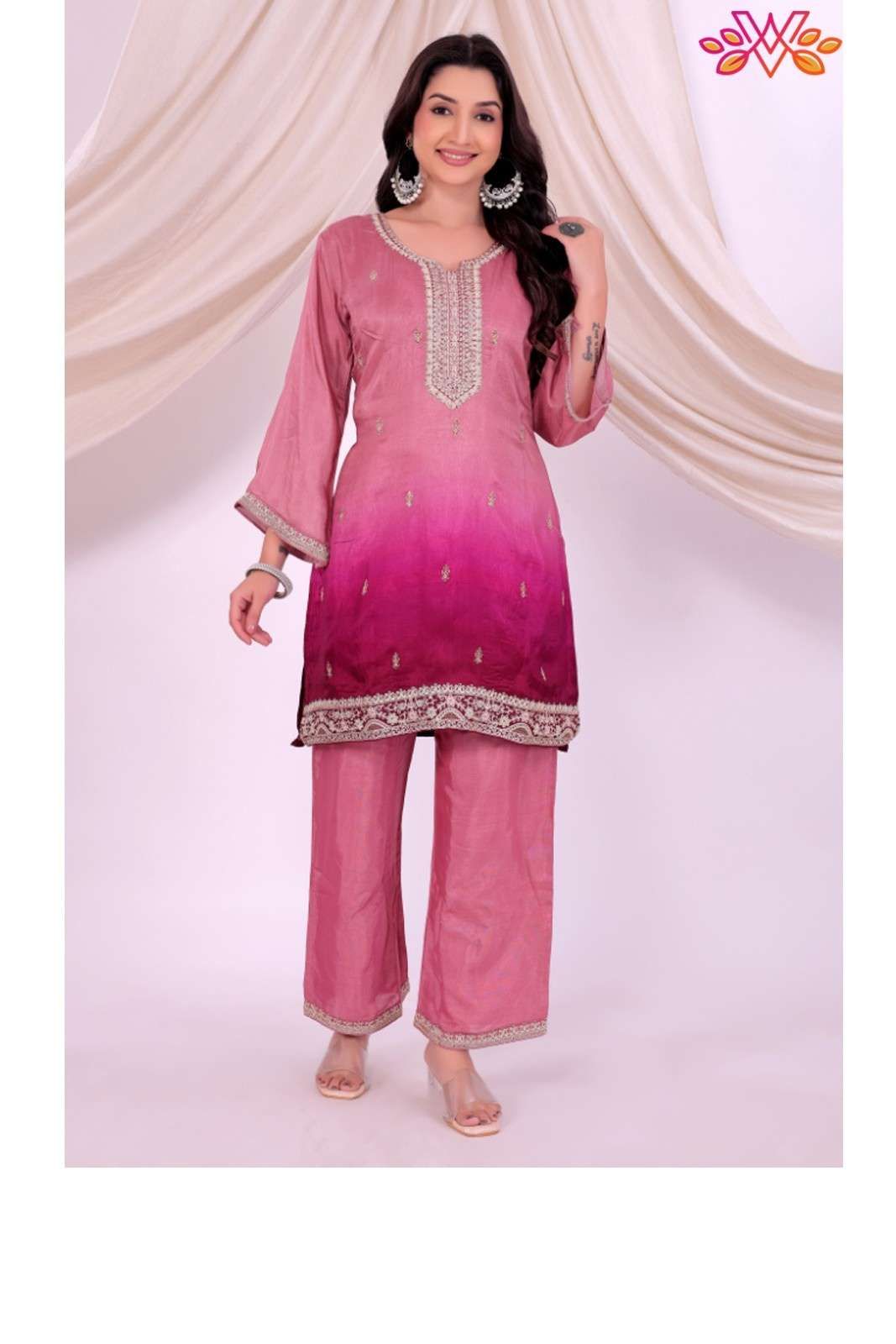 Pink Ombre Dola Silk Kurt..
